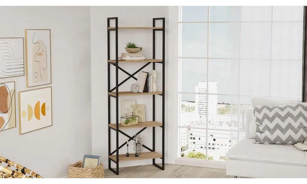 Рафт от черен/естествен дъб 58x175 cm Dusan - Marckeric