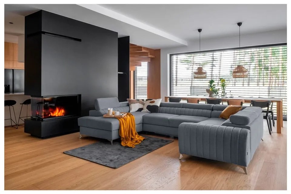 Син сгъваем/с място за съхранение ъглов диван (ляв ъгъл/U форма) Louis – ELTAP