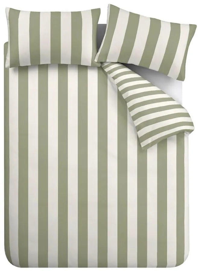 Зелено-кремаво двойно спално бельо 200x200 cm Cove Stripe – Catherine Lansfield