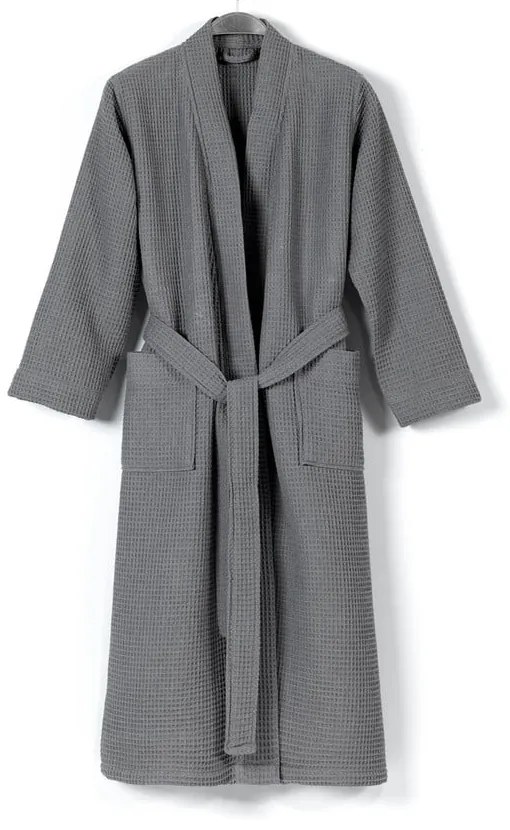 Сив памучен халат за баня размер M Mia Waffle - Foutastic