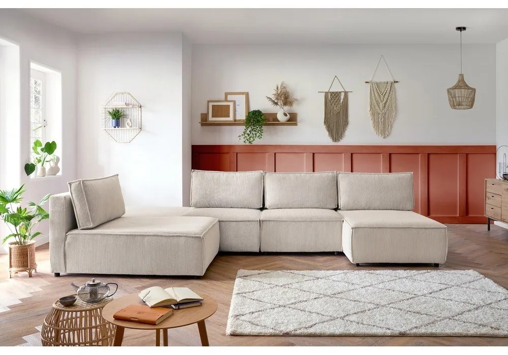 Кремав променлив велурен ъглов диван Nihad modular - Bobochic Paris