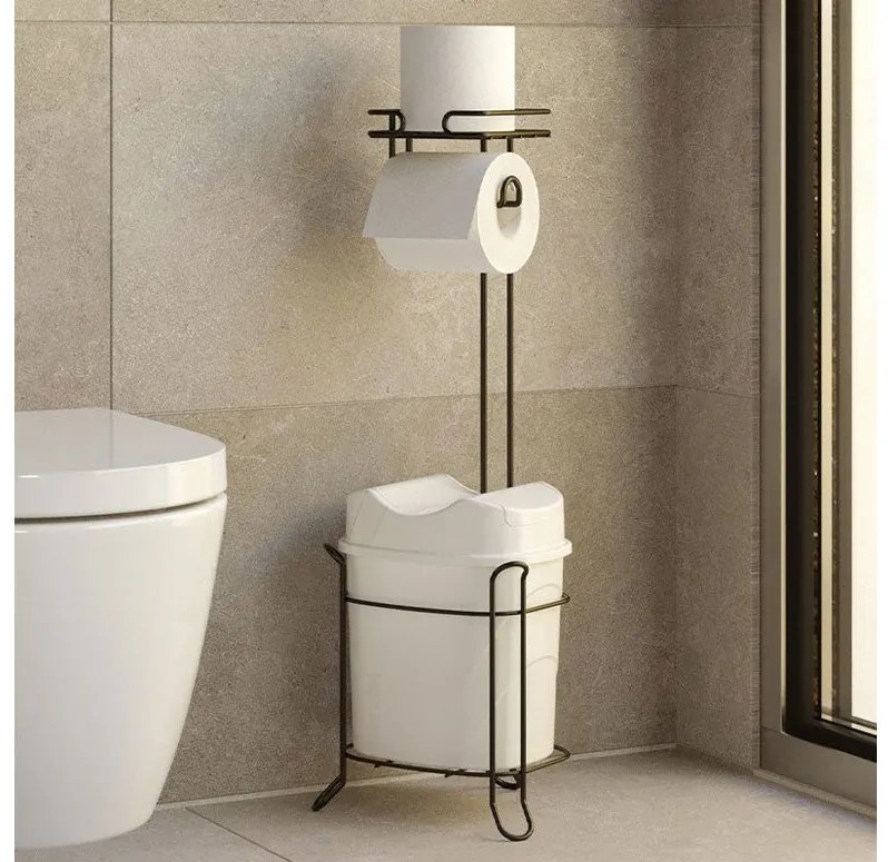 Стояща поставка за тоалетна хартия TEKNO TEL MG-098WB , с кошче , черно-бяло