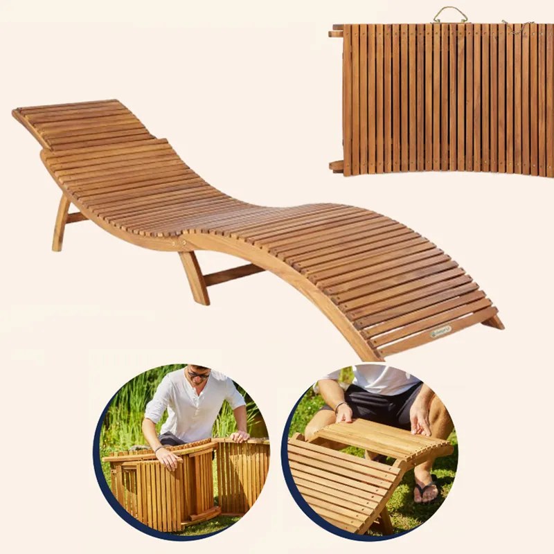 Сгъваем дървен шезлонг от акациева дървесина