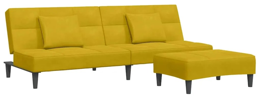 3258114 vidaXL 2-местно разтегателно канапе с табуретка, жълто, кадифе