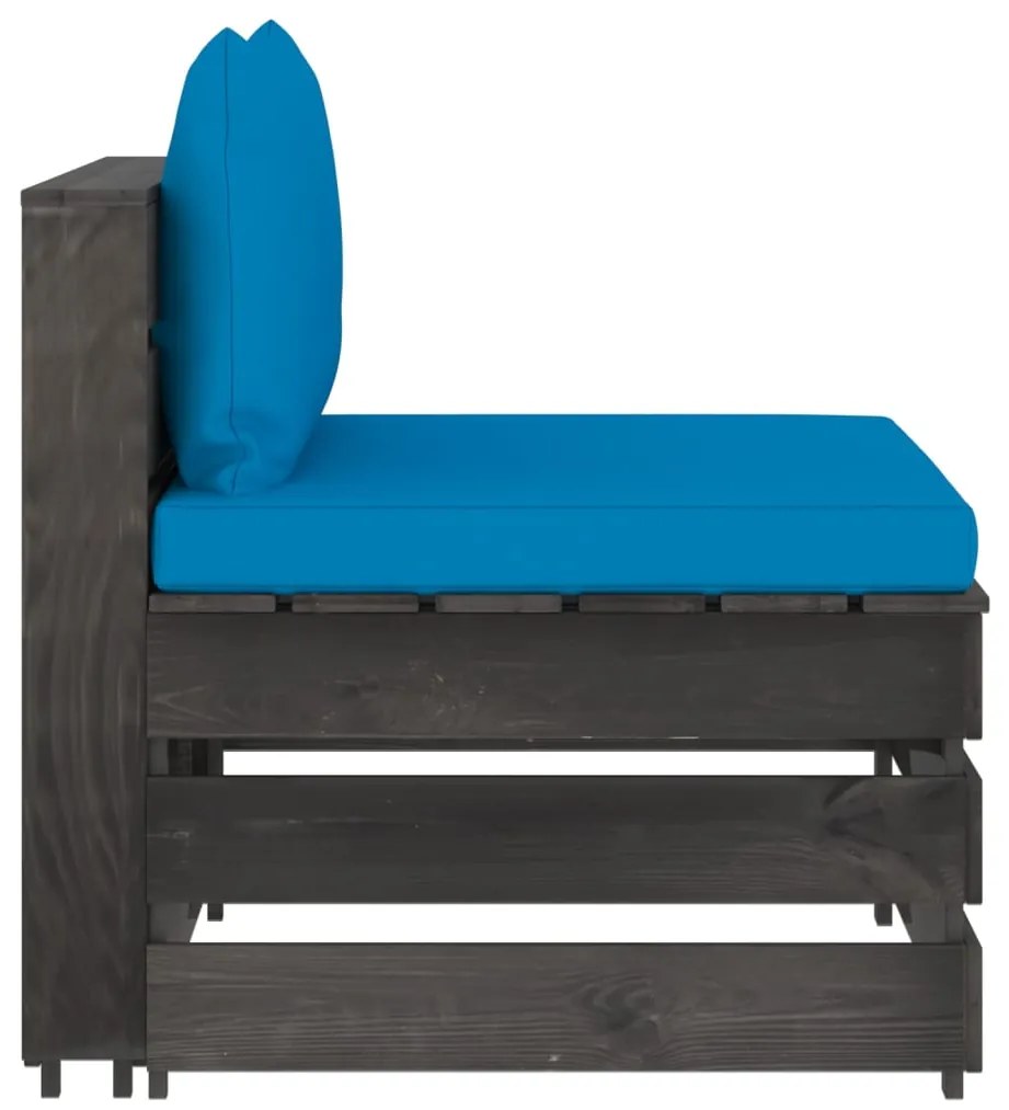 3068124 vidaXL Секционен среден диван с възглавници, сиво импрегнирано дърво