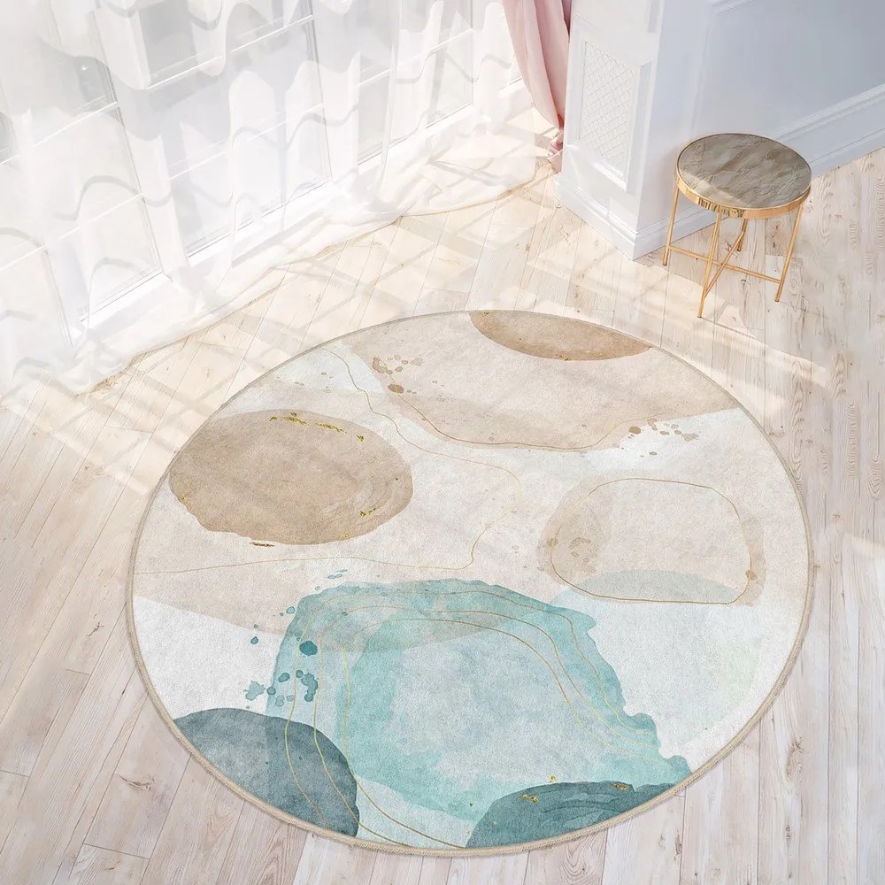 Синьо-бежов кръгъл килим подходящ за пране ø 100 cm Puddle – Mila Home