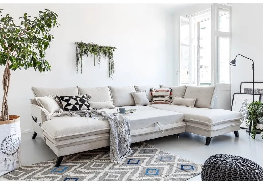 Светлобежов U-образен разтегателен диван, десен ъгъл Charming Charlie - Miuform