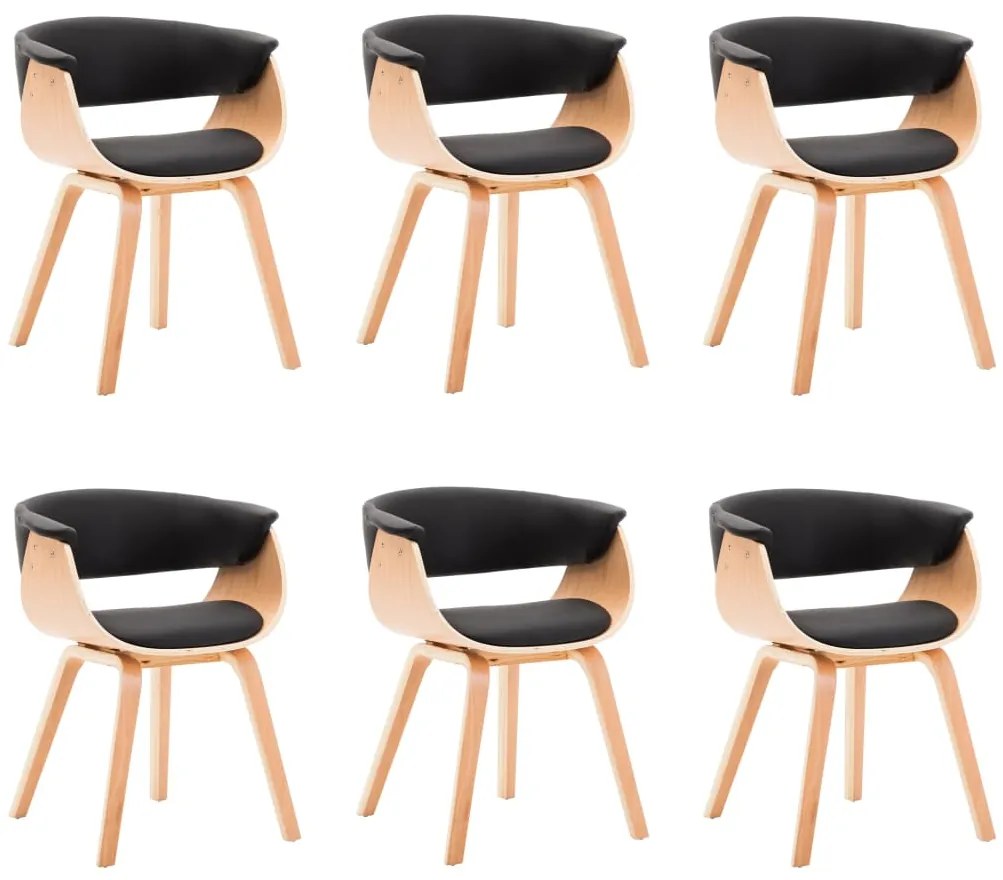 278735 vidaXL Трапезни столове, 6 бр, черни, извито дърво и изкуствена кожа