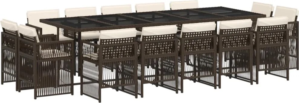 3211053 vidaXL Градински комплект с възглавници 15 части кафяв полиратан