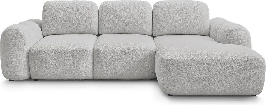 Светлосив сгъваем/с място за съхранение ъглов диван от прежда с примки от букле (десен ъгъл) Montaigne – Bobochic Paris