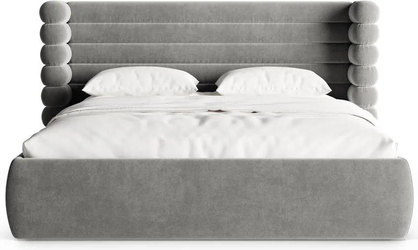 Сиво тапицирано двойно легло с място за съхранение и включена подматрачна рамка 200x200 cm Mount – Micadoni