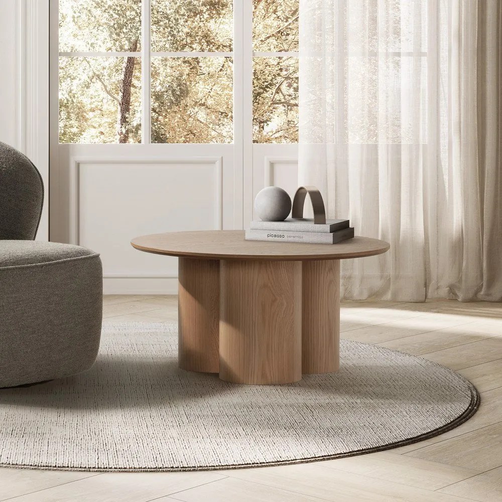 Кръгла масичка за кафе от декор от дъб в естествен цвят ø 80 cm Lua – MOME