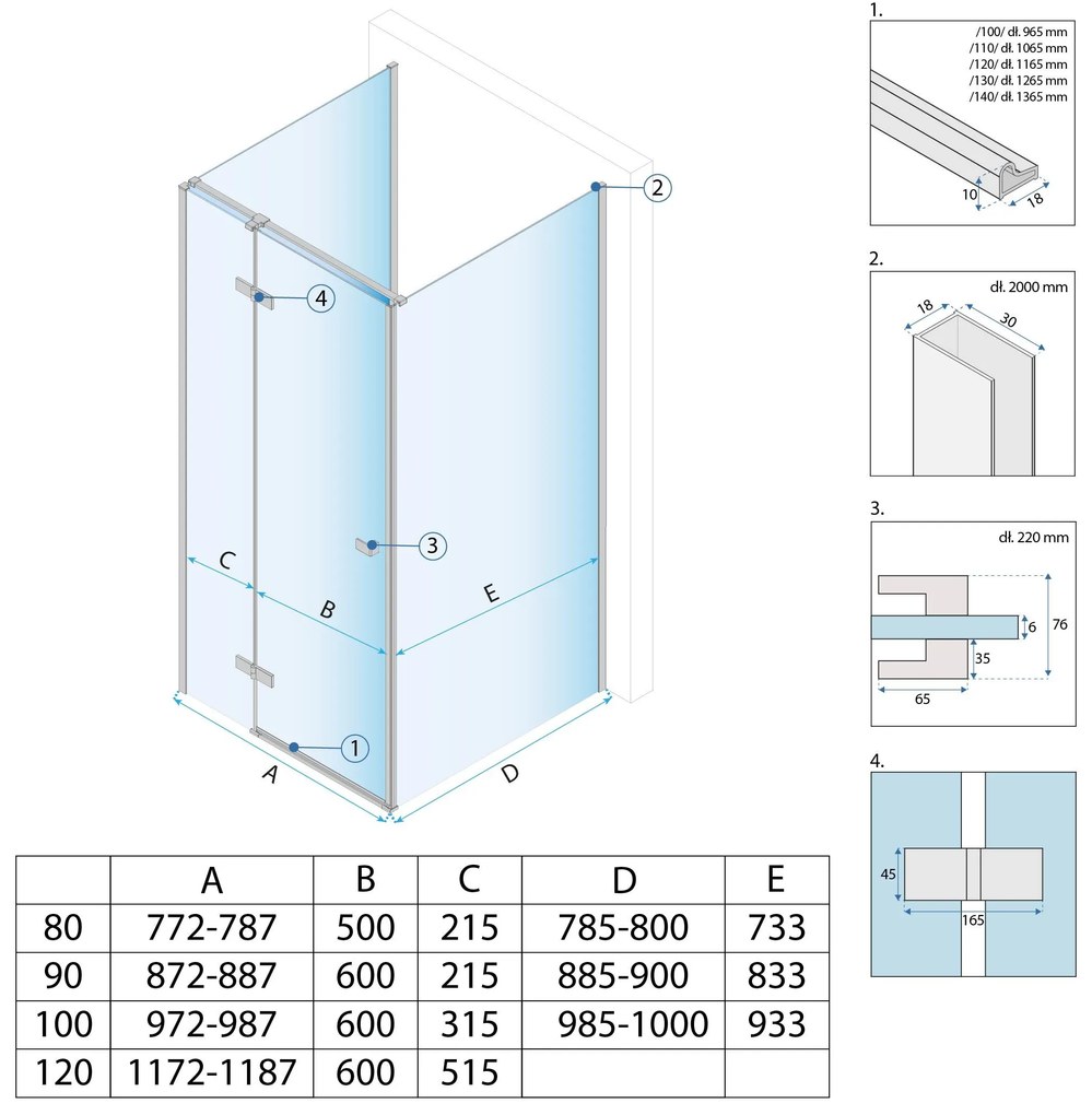 Душ кабина Rea Atlas 100x100 Brush Gold