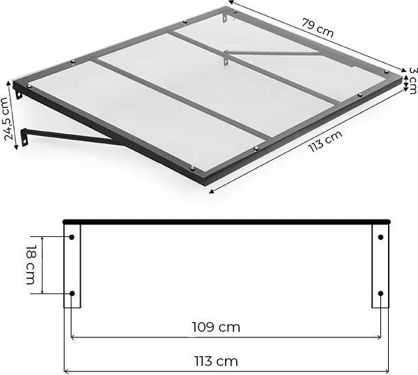 Входна поликарбонатна козирка над вратата със стоманена конструкция Ширина: 80 см | Дължина: 110 см