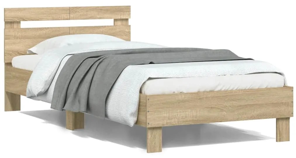 838528 vidaXL Рамка за легло с табла, дъб сонома, 100x200 см, инженерно дърво