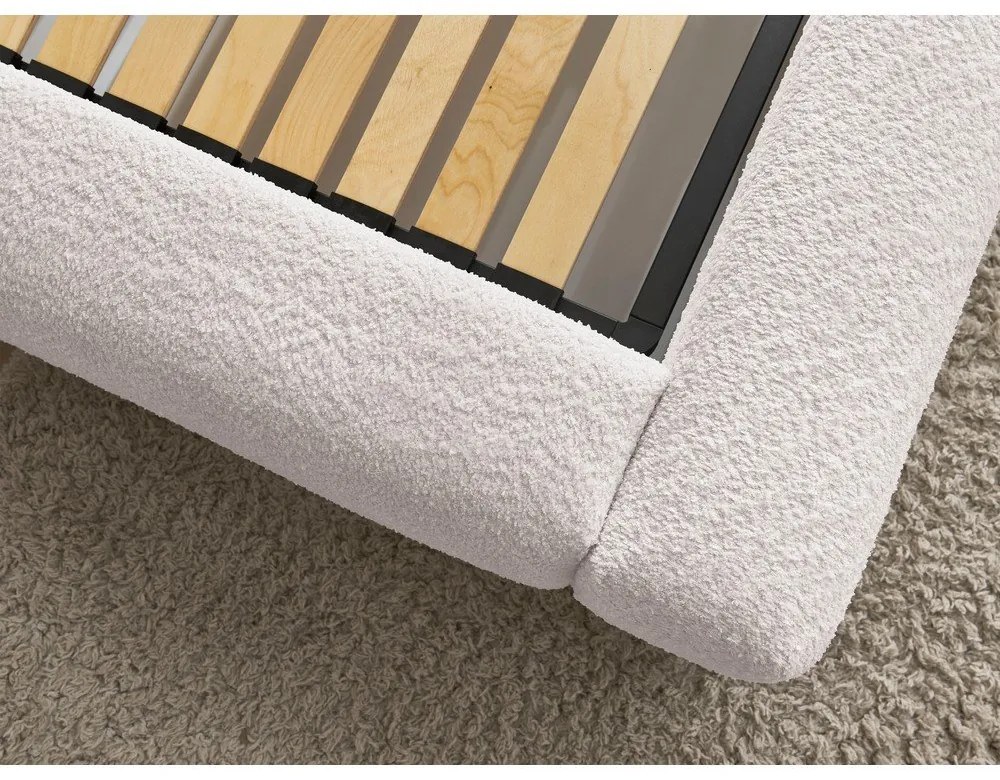 Бяло тапицирано двойно легло с място за съхранение с включена подматрачна рамка 160x200 cm Orlane – Bobochic Paris