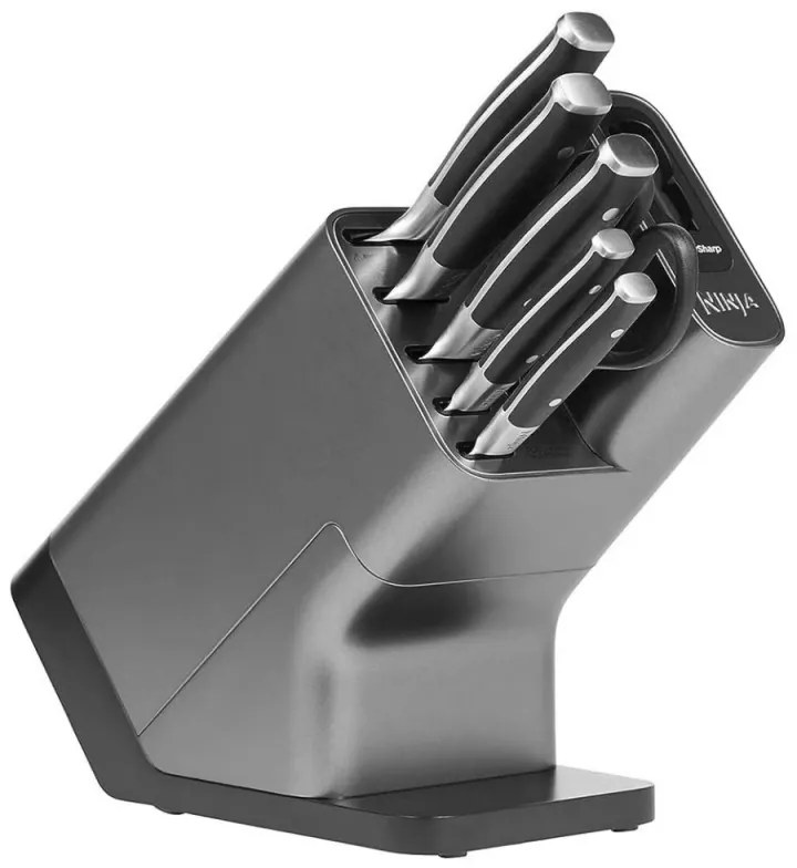 Комплект кухненски ножове с точило Ninja K32014EUUK, 6 части, StaySharp, Ергономичен дизайн, Сребрист/черен