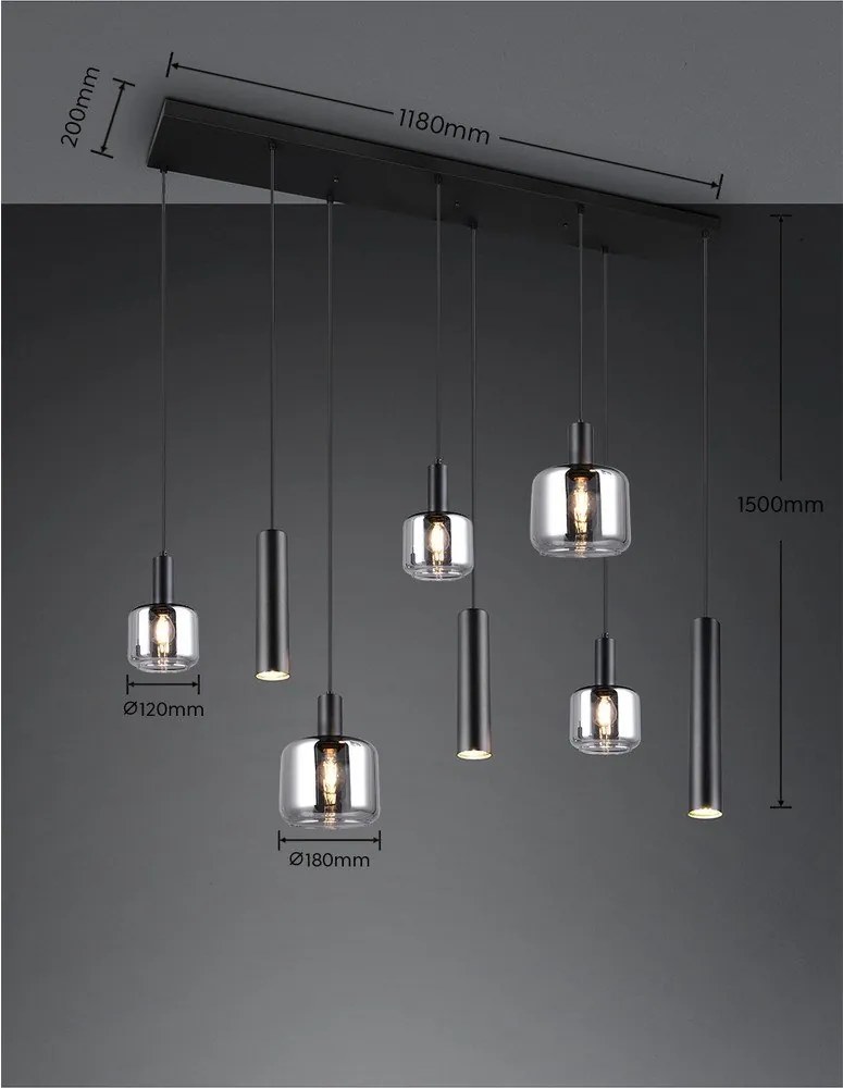 Черно висящо осветително тяло с метален абажур/със стъклен абажур Mataro – Trio