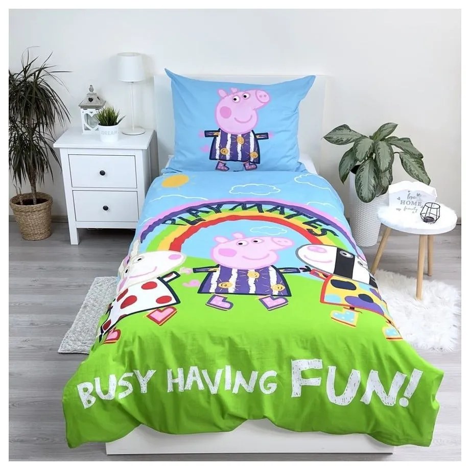 Единично памучно детско спално бельо със светещ ефект 140x200 cm Peppa Pig – Jerry Fabrics