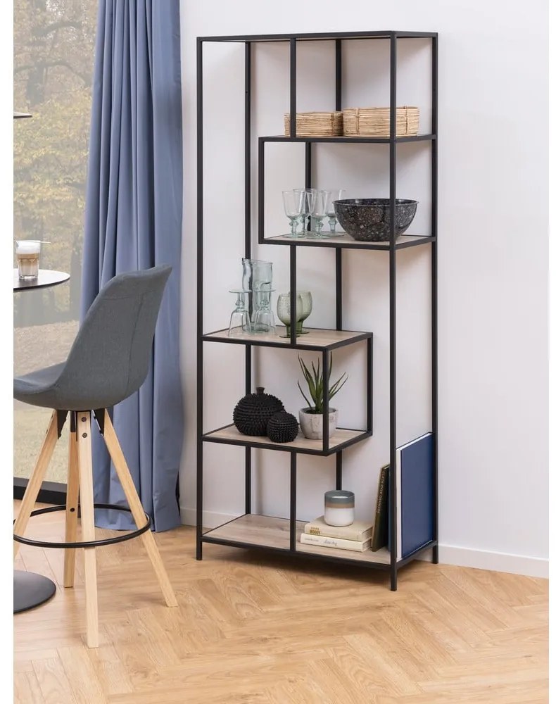 Черна етажерка за книги от дъб сонома 77x185 cm Seaford - Actona