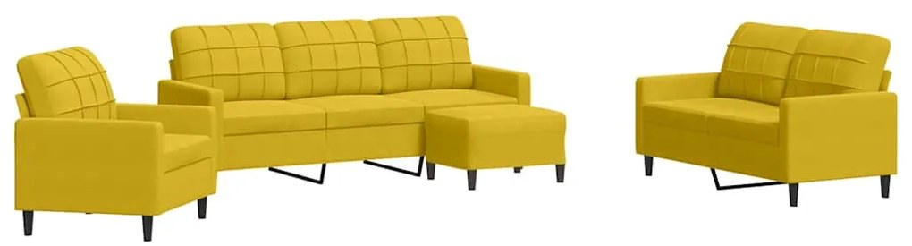 3278367 vidaXL Комплект дивани от 4 части с възглавници, жълт, кадифе