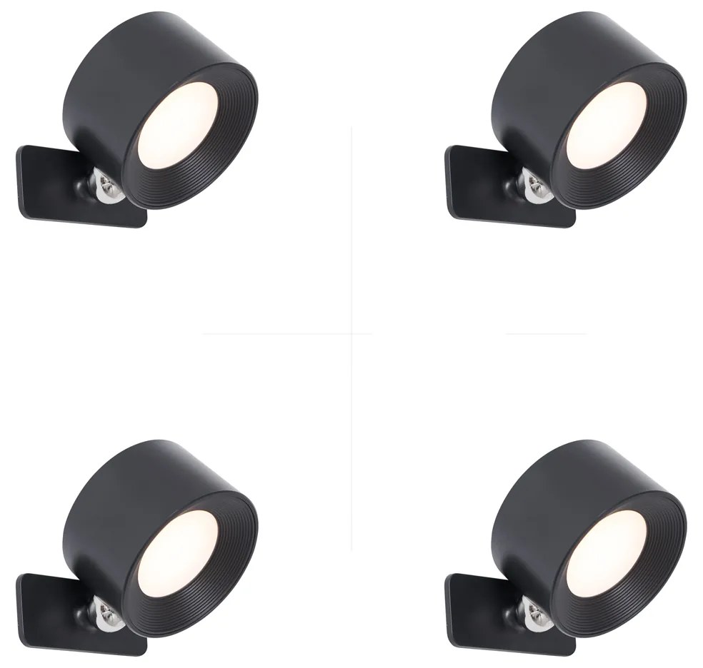 Комплект от 4 модерни стенни и таванни лампи черни, включително LED акумулаторни - Bright