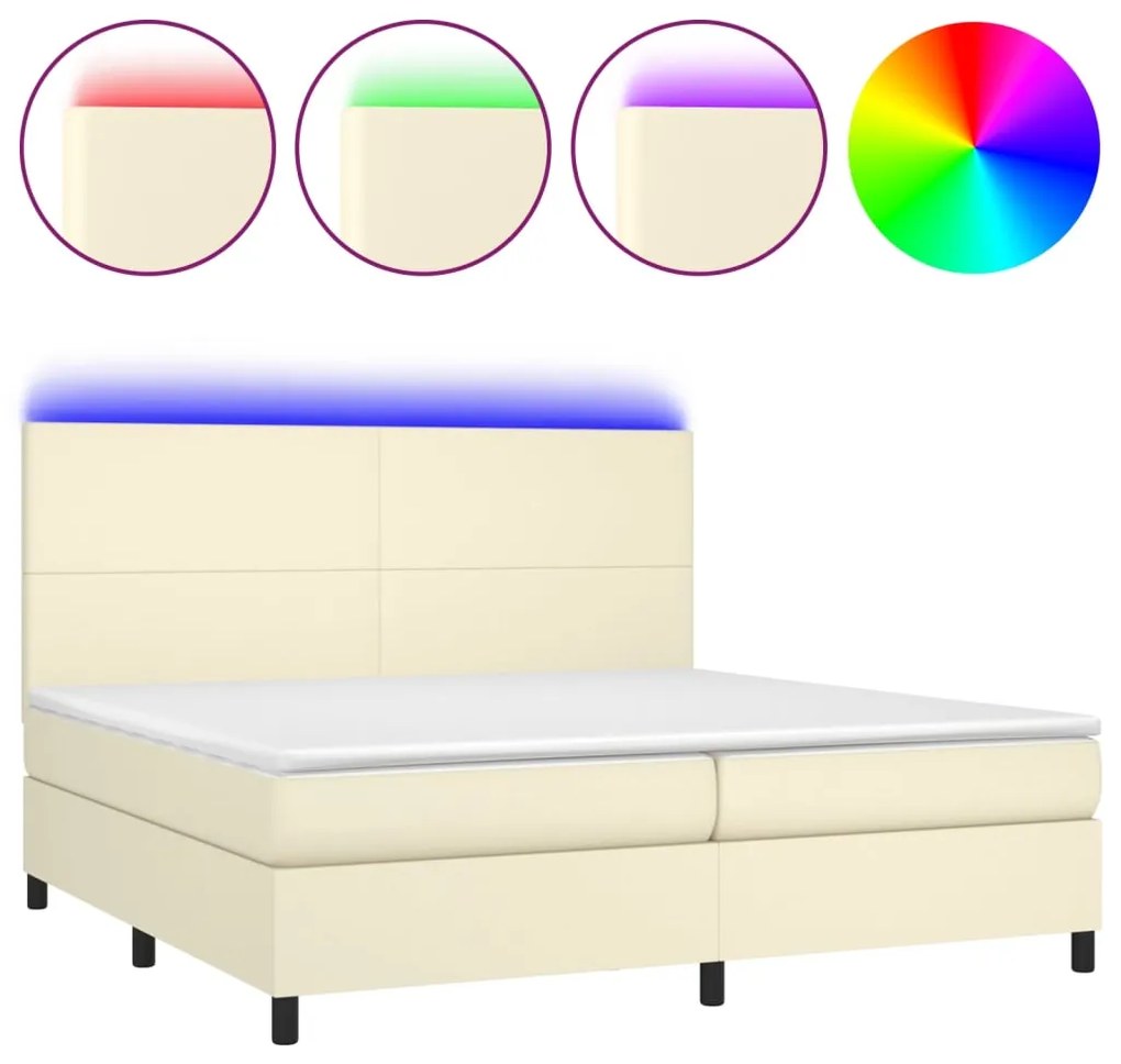 3135845 vidaXL Боксспринг легло с матрак LED кремаво 200x200см изкуствена кожа