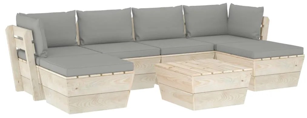 3063577 vidaXL Градински лаундж комплект от палети 7 части с възглавници смърч