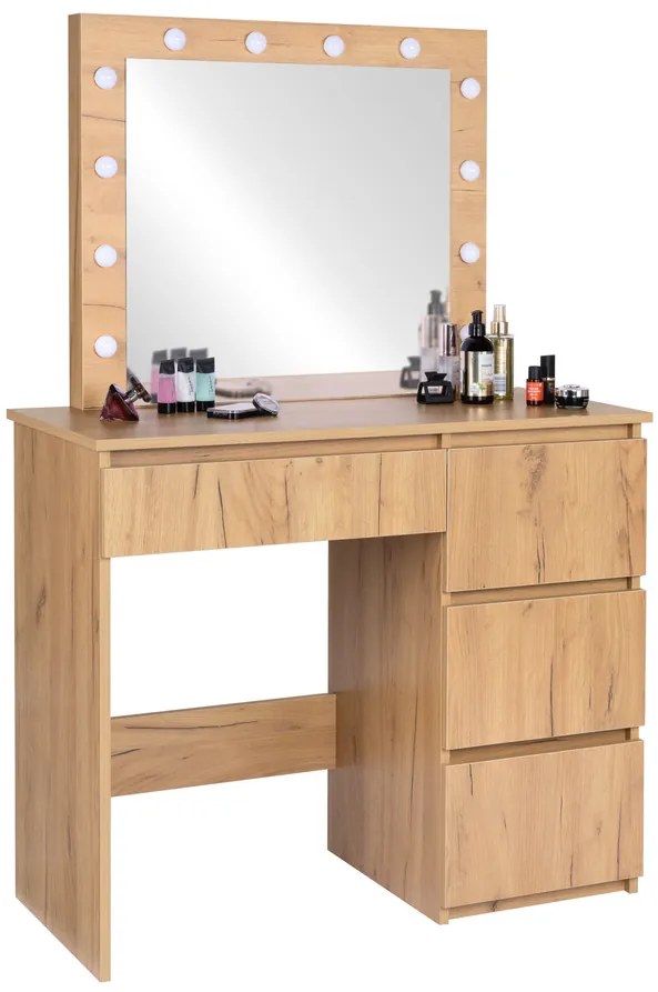 Тоалетка в дървесен декор с LED огледало и 4 чекмеджета