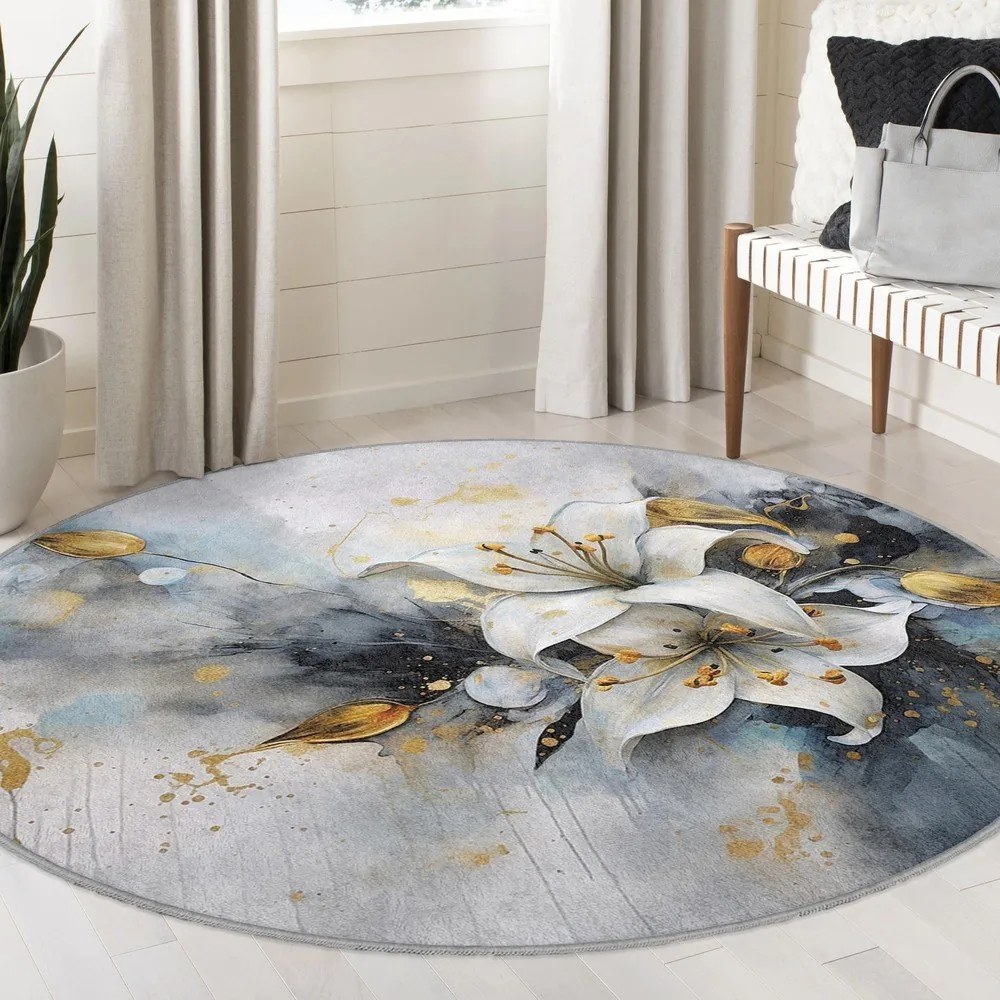 Синьо-сив кръгъл килим подходящ за пране ø 150 cm Golden Lilly – Mila Home
