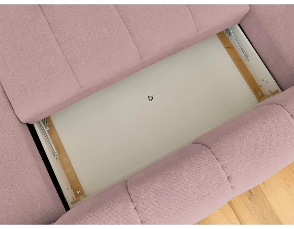 Розов сгъваем/с място за съхранение ъглов диван (ляв ъгъл/U форма) Fuji – Bobochic Paris