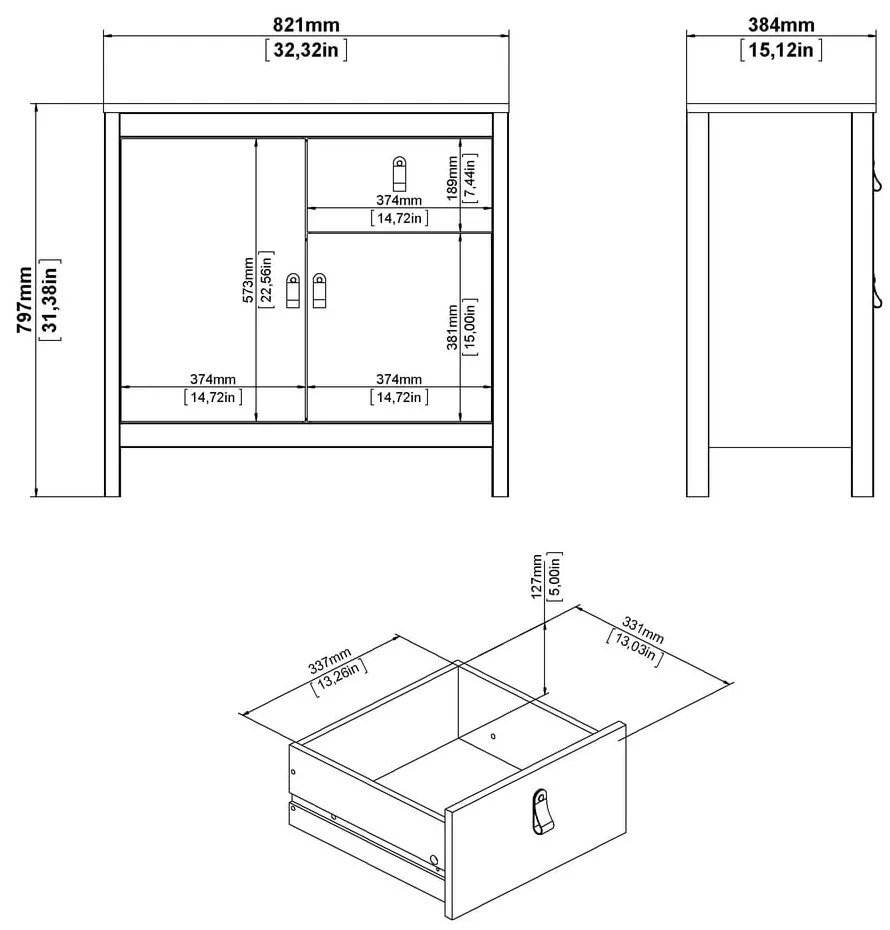 Черен нисък скрин 82x80 cm Madrid – Tvilum