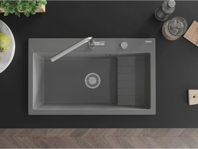 Mexen Omar кухненска мивка от гранит с 1 отделение 800 x 480 mm, сив, сифон хром - 6520801005-71