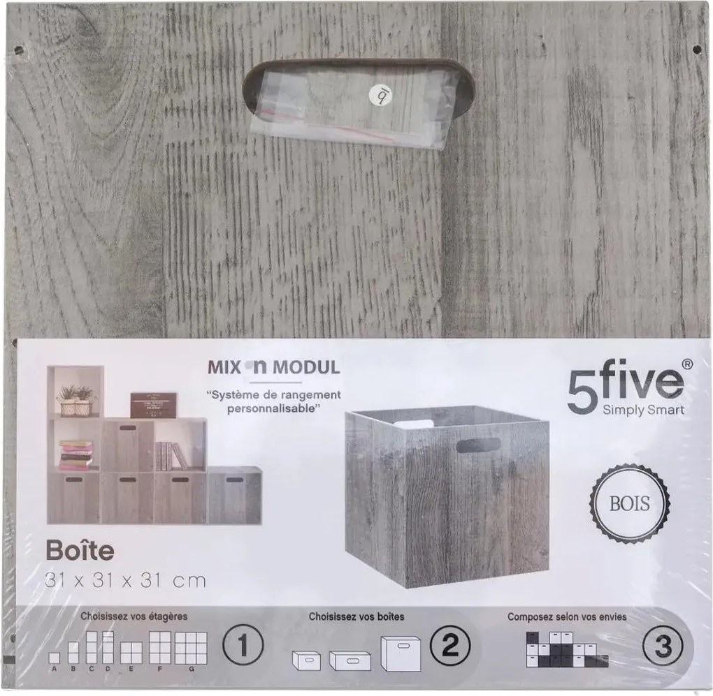 Кутия за съхранение 5five Mix & Modul, Дърво, 31x31 cm - Сив