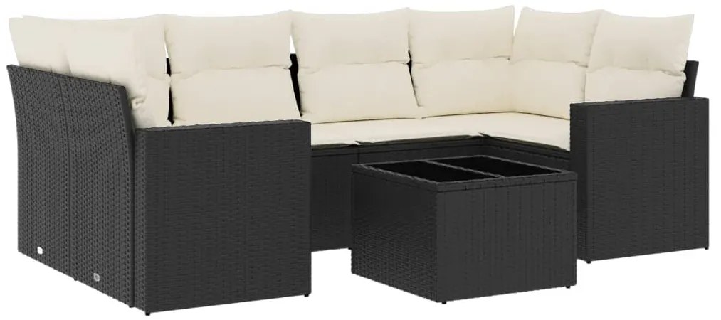 3251053 vidaXL Градински комплект диван с възглавници 7 части черен полиратан