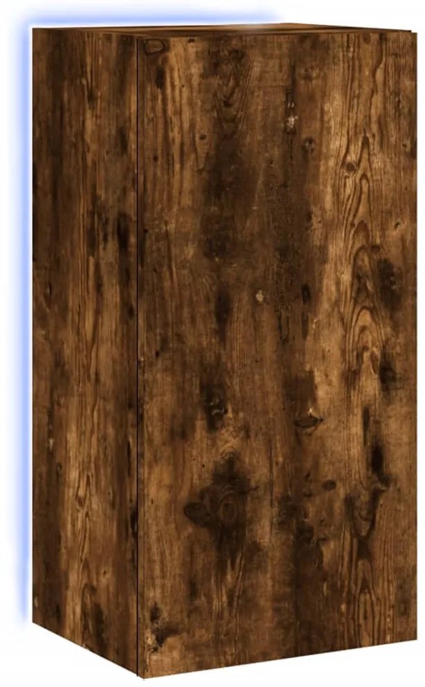 837264 vidaXL Стенен ТВ шкаф с LED осветление, опушен дъб, 40,5x35x80 см