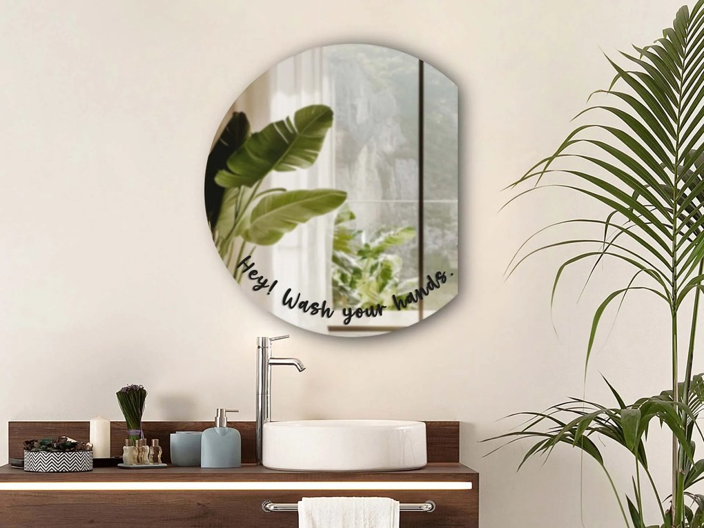 Стикер за огледало S47 – Hey! Wash your hands. (round) 89x27