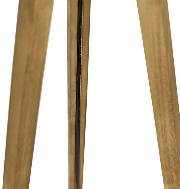 Рустикална подова лампа на триножник винтидж дърво с абажур от лен таупе 45 см - Tripod Classic