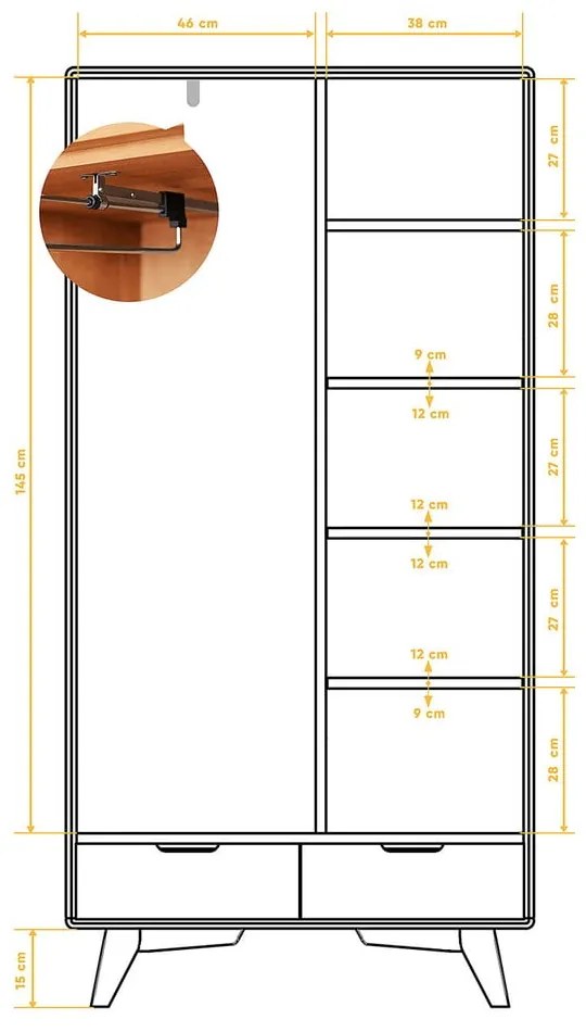 Дъбов гардероб 90x180 cm Greg - The Beds