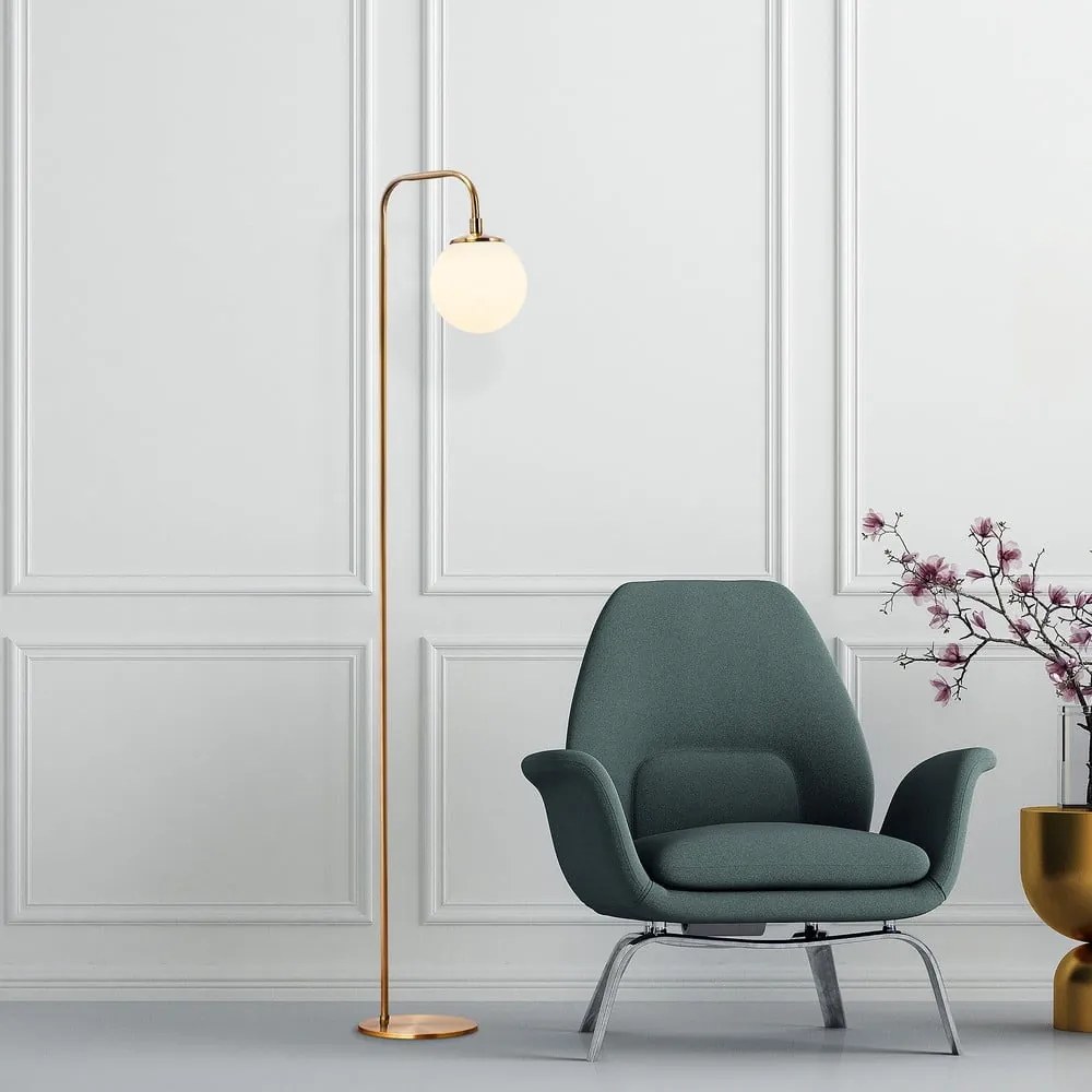 Бяла/в месингов цвят подова лампа със стъклен абажур (височина 146 cm) Viran – Opviq lights