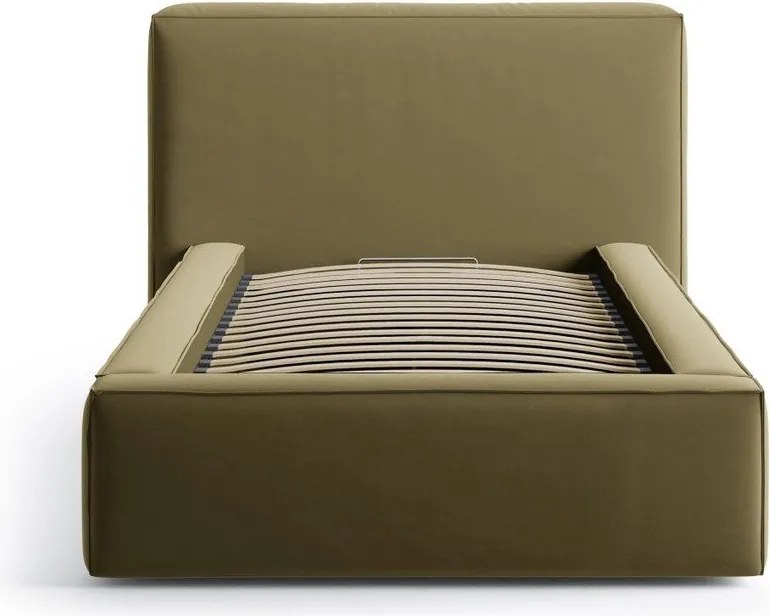 Зелено единично легло 90x200 cm тапицирано с място за съхранение с включена подматрачна рамка Jodie – Micadoni