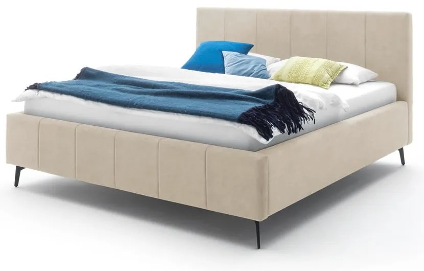 Бежово двойно легло 160x200 cm тапицирано с място за съхранение с включена подматрачна рамка Lizzano – Meise Möbel