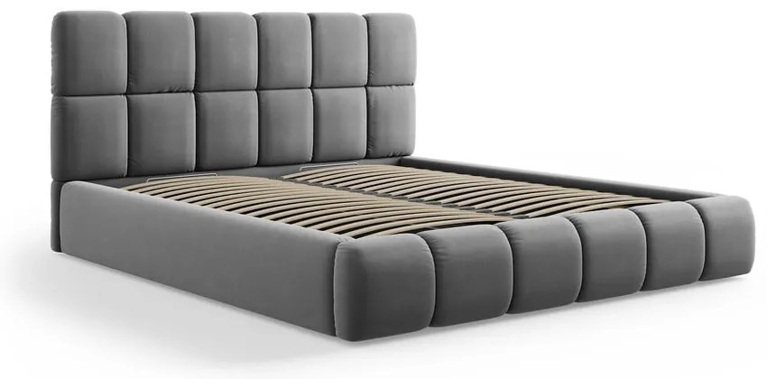 Сиво тапицирано кадифено двойно легло с място за съхранение с включена подматрачна рамка 140x200 cm Bellis – Micadoni