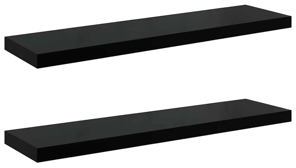 323776 vidaXL Окачени стенни рафтове, 2 бр, черен гланц, 90x23,5x3,8 см, МДФ