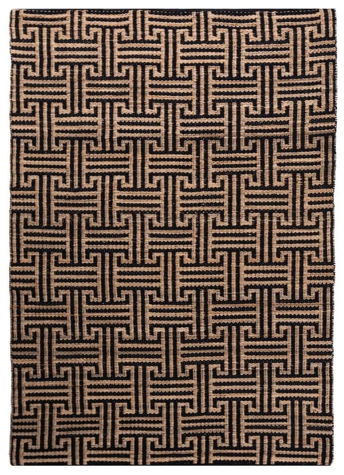 Черен/естествен ръчно изработен килим със смес от юта 200x290 cm Meander Jute – Flair Rugs