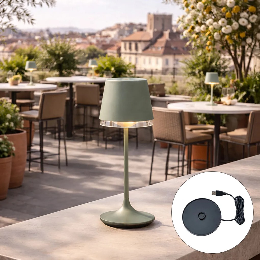 Настолна лампа зелена с LED IP65 акумулаторна със станция за зареждане - Bass