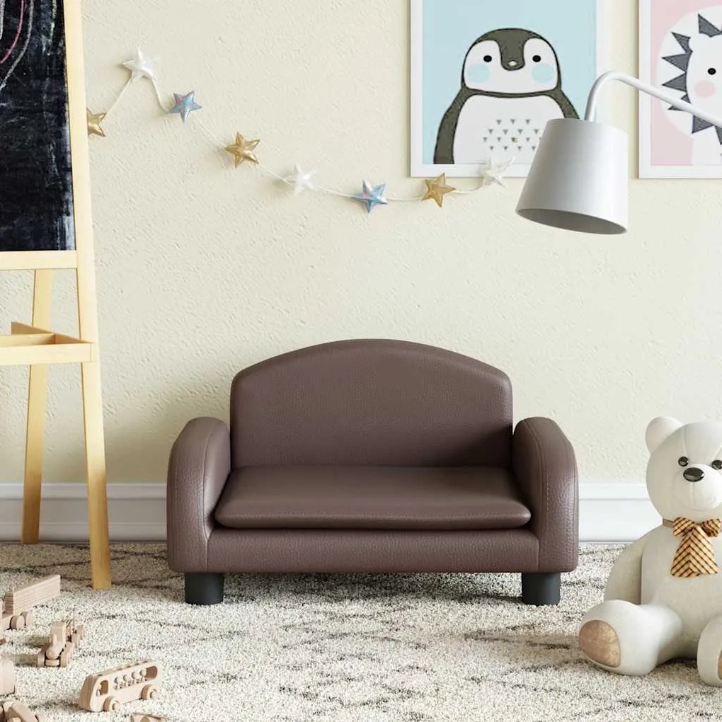 3196376 vidaXL Детски диван кафяв 50x40x30 см изкуствена кожа