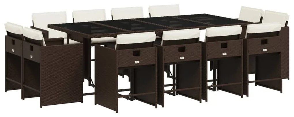 3211221 vidaXL Външен трапезен комплект 13 части с възглавници кафяв полиратан