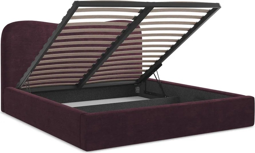 Тъмнолилаво двойно легло 180x200 cm тапицирано с място за съхранение с включена подматрачна рамка Kahai – Makamii