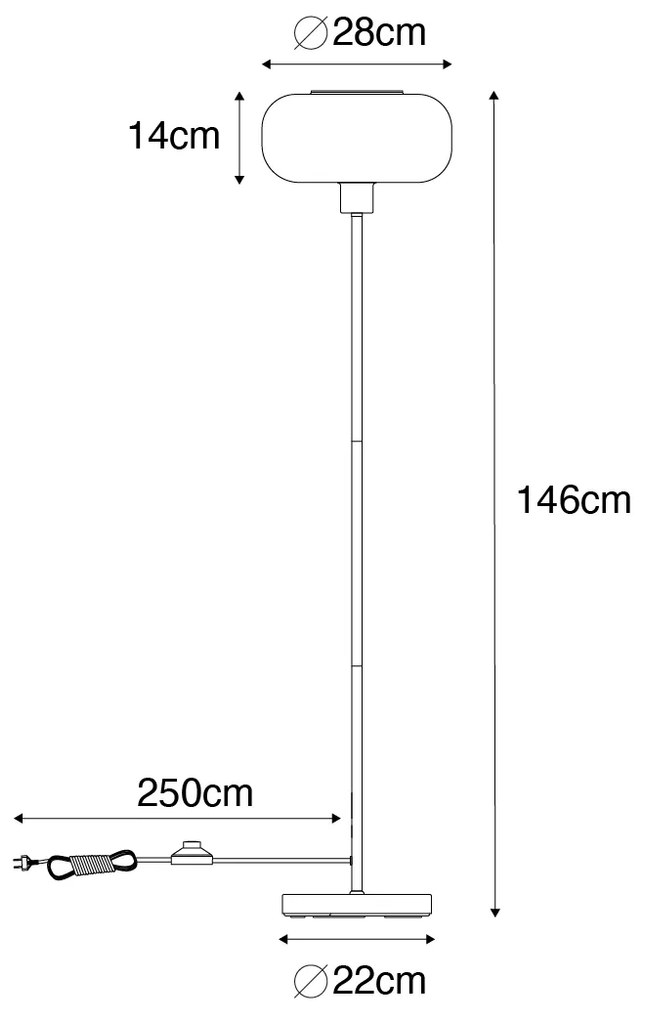 Подова лампа в стил арт деко черна с опушено стъкло - Bizle